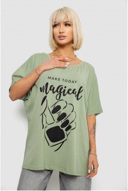 Футболка жіноча з принтом, колір оливковий, 244R6005-1