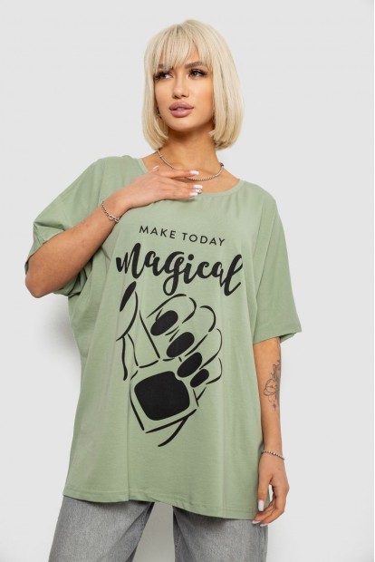 Футболка жіноча з принтом, колір оливковий, 244R6005-1