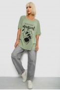 Футболка жіноча з принтом, колір оливковий, 244R6005-1 - фото № 1