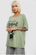Футболка жіноча з принтом, колір оливковий, 244R6005-1 - фото № 2
