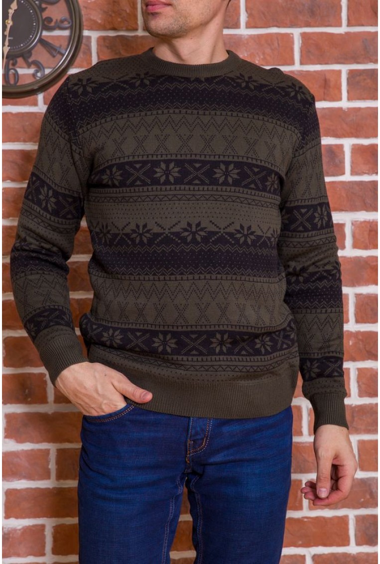 Купить Мужской свитер с новогодним принтом, черно-зеленый, 161R776 - Фото №1
