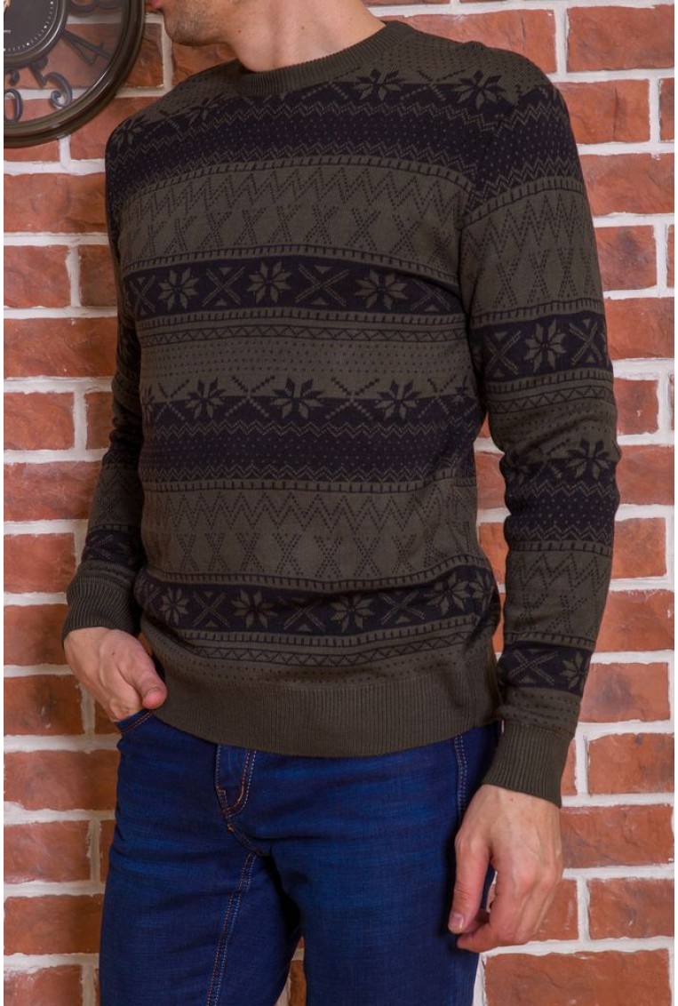 Купить Мужской свитер с новогодним принтом, черно-зеленый, 161R776 - Фото №2