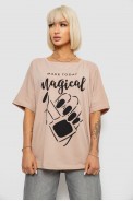 Футболка жіноча з принтом, колір бежевий, 244R6005-1 - фото № 0