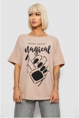 Футболка жіноча з принтом, колір бежевий, 244R6005-1