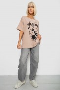 Футболка жіноча з принтом, колір бежевий, 244R6005-1 - фото № 1