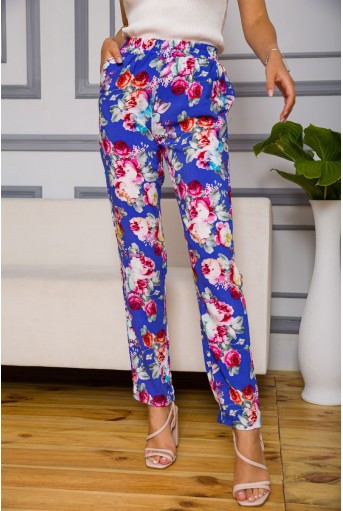 Купить Женские брюки на резинке, синего цвета с узором, 172R076-1 - Фото №2
