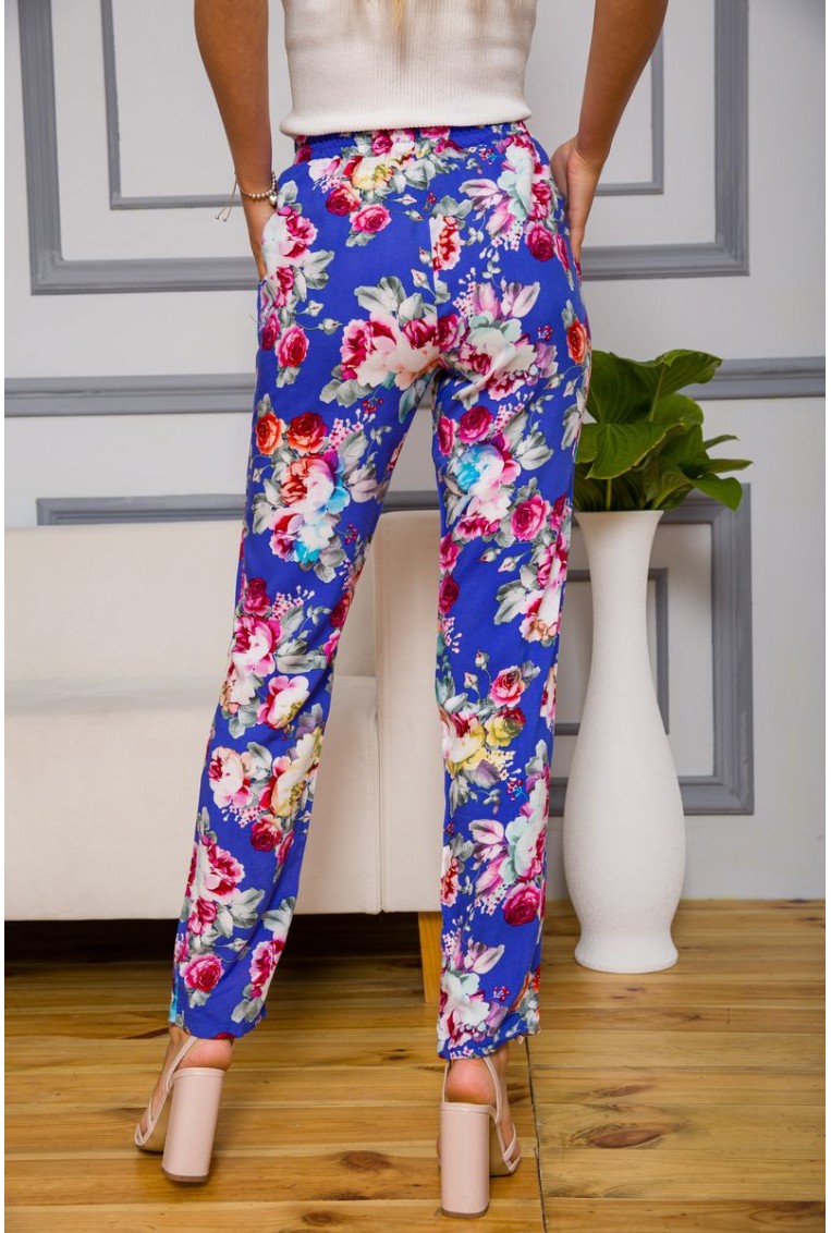 Купить Женские брюки на резинке, синего цвета с узором, 172R076-1 - Фото №4