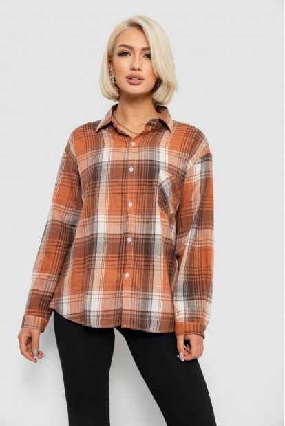 Сорочка жіноча в клітинку, колір бежево-коричневий, 244R1070-2