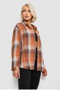 Рубашка женская в клетку, цвет бежево-коричневый, 244R1070-2 - фото № 3