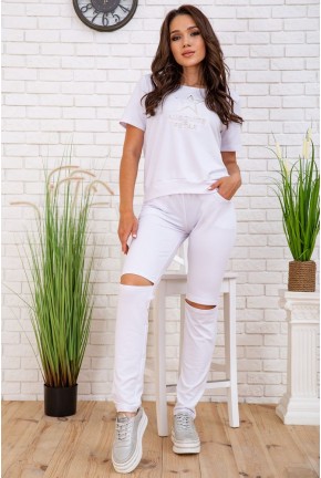 Літній жіночий костюм футболка і штани з розрізами 167R132 колір Білий