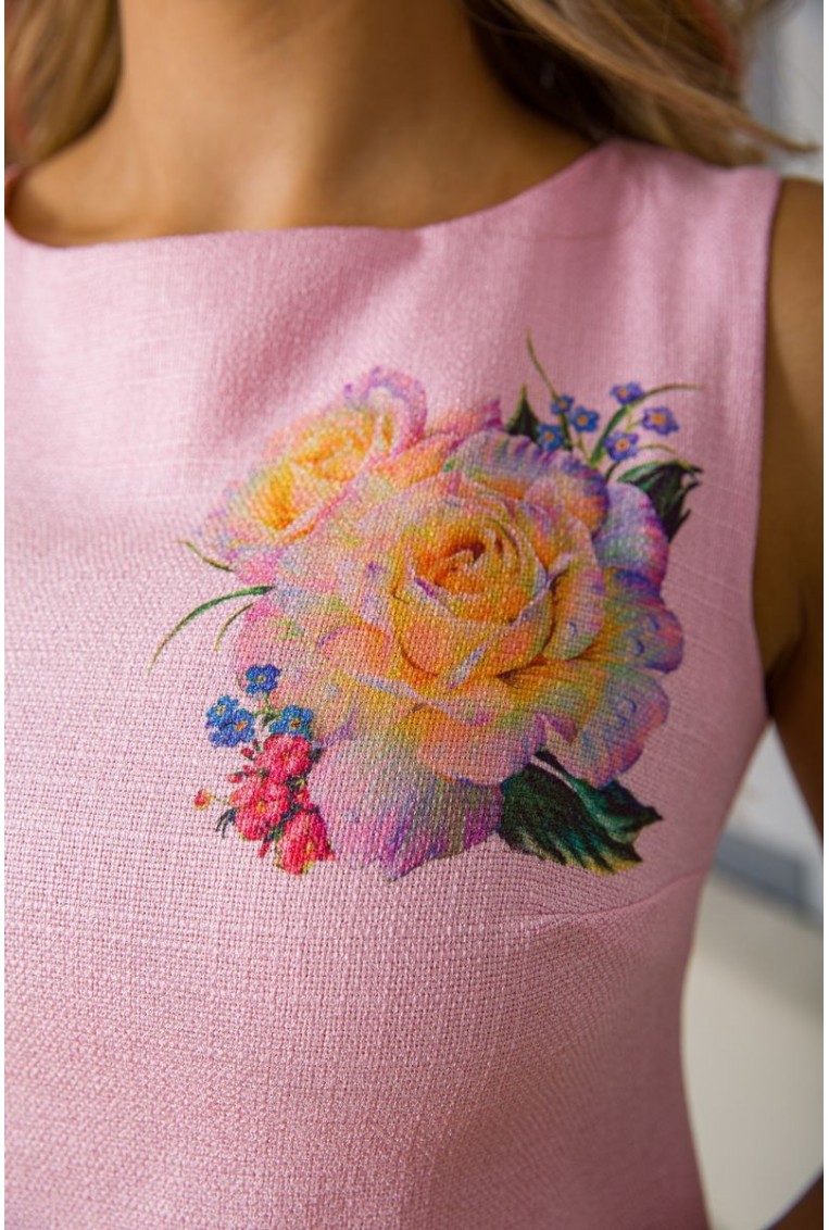Купить Короткое летнее платье с цветами Розы цвет Розовый 172R016-1 - Фото №5