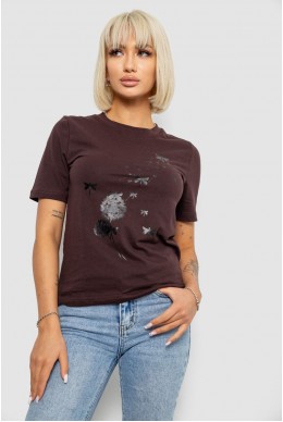 Футболка жіноча з принтом, колір шоколадний, 241R1828