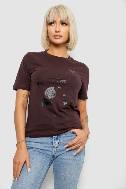 Футболка жіноча з принтом, колір шоколадний, 241R1828