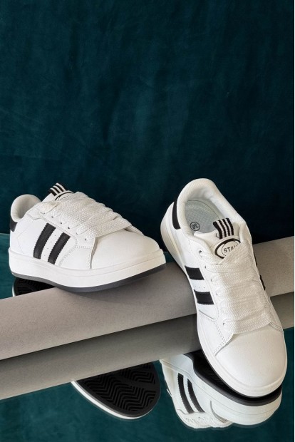 Кросівки жіночі екошкіра, колір біло-чорний, 248RJH300-10