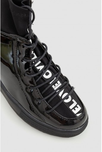 Купить Туфли-сникерсы женские лаковые, цвет черный, 131RA80-1 - Фото №2