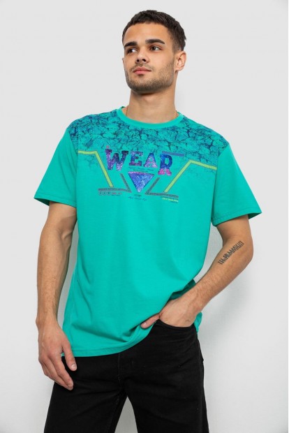 Футболка мужская с принтом, цвет бирюзовый, 244R17513