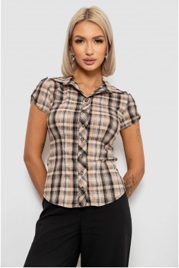 Рубашка женская в клетку повседневная, цвет бежево-черный, 230R062