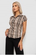Рубашка женская в клетку повседневная, цвет бежево-черный, 230R062 - фото № 2