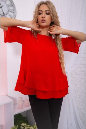 Шифонова ошатна блуза з рюшами, червоного кольору, 167R089