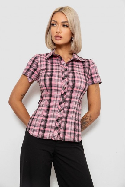 Рубашка женская в клетку повседневная, цвет розовый, 230R062