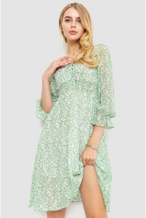 Платье шифоновое с цветочным принтом, цвет молочно-зеленый, 214R6112-1