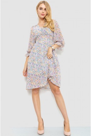 Платье шифоновое с цветочным принтом, цвет сиренево-бежевый, 214R6112-1