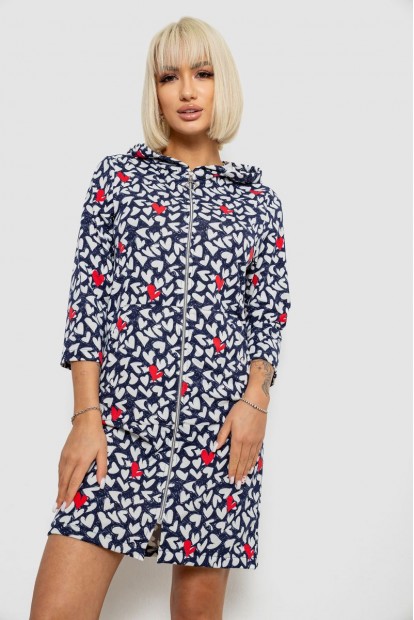 Халат жіночий на блискавці з принтом, колір синьо-білий, 257R1026