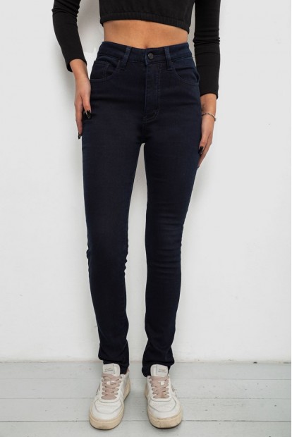 Джинсы женские однотонные на флисе, цвет темно-синий, 244RS017