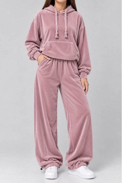 Спортивный костюм женский велюровый, цвет темно-пудровый, 241R2001-20