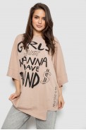 Футболка женская с принтом, цвет бежевый, 244R4017 - фото № 0
