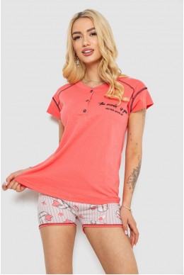 Піжама жіноча з принтом  -уцінка, колір кораловий, 243R0004-P14-U-1