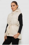 Жилет женский с капюшоном, цвет светло-бежевый, 207R2016 - фото № 2