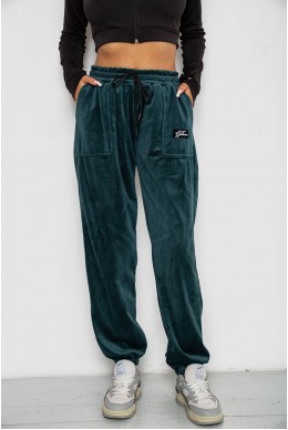 Спортивные штаны велюровые женские на флисе, цвет зеленый, 238R58649-1