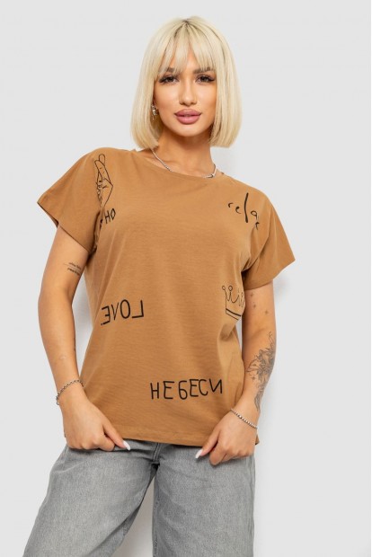 Футболка женская с принтом, цвет коричневый, 244R2316-5