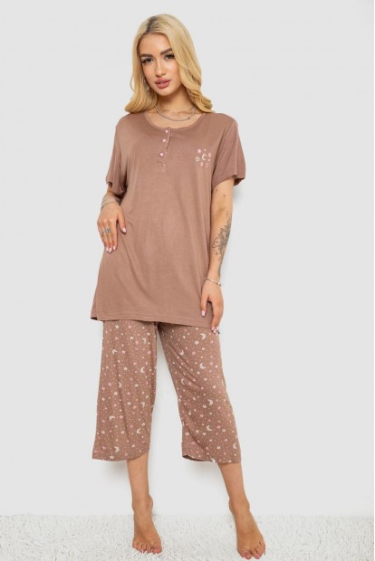 Піжама жіноча з принтом  -уцінка, колір мокко, 243R7021-U-1