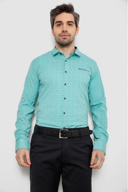 Рубашка мужская однотонная с принтом, цвет бирюзовый, 186R2028