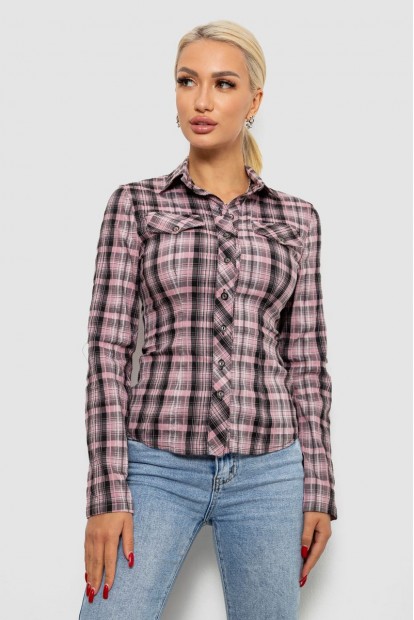 Сорочка жіноча в клітку  -уцінка, колір сіро-рожевий, 230R064-1-U