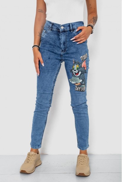 Джинси жіночі з принтом  -уцінка, колір синій, 247R907-U-1