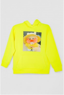 Худі дитячий на флісі з принтом  -уцінка, колір жовто-салатовий, 102R1525-U-3