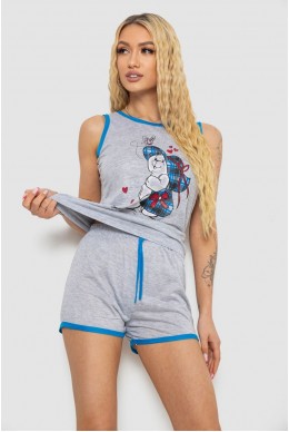 Жіноча піжама з принтом  -уцінка, колір сіро-блакитний, 238RB40-U