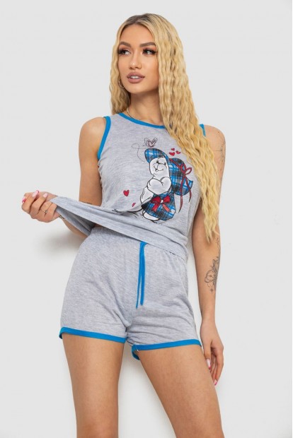 Жіноча піжама з принтом  -уцінка, колір сіро-блакитний, 238RB40-U