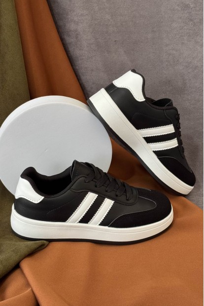 Кросівки жіночі екошкіра, колір чорно-білий, 248RJH700-6