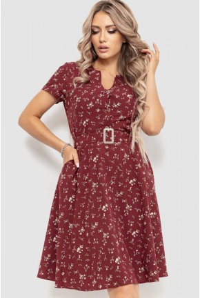 Сукня з поясом, колір бордовий, 230R032-5