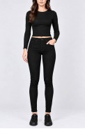 Джинси жіночі однотонні Slim fit, колір чорний, 244RF-81739 - фото № 1