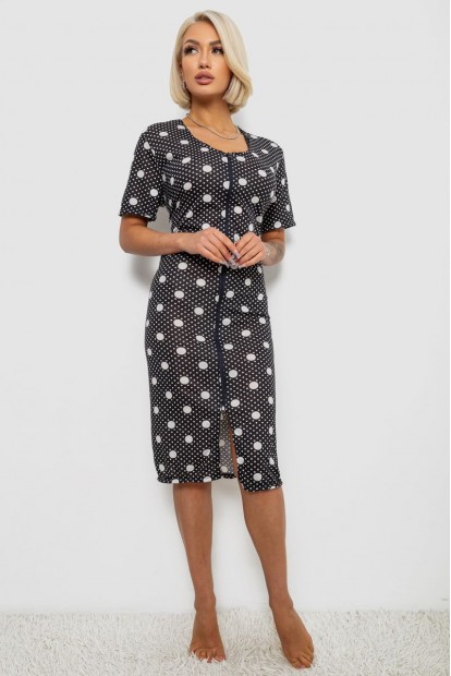 Халат женский на молнии в горох, цвет черный, 257R1030-5