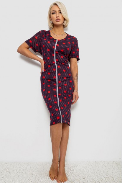 Халат женский на молнии в горох, цвет сине-красный, 257R1030-5