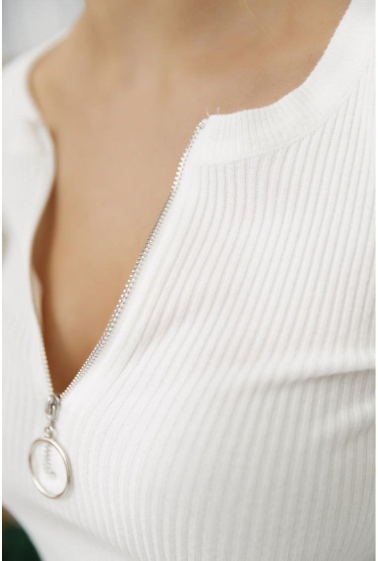 Купить Кофта женская на молнии в рубчик, цвет белый, 204R003 - Фото №5