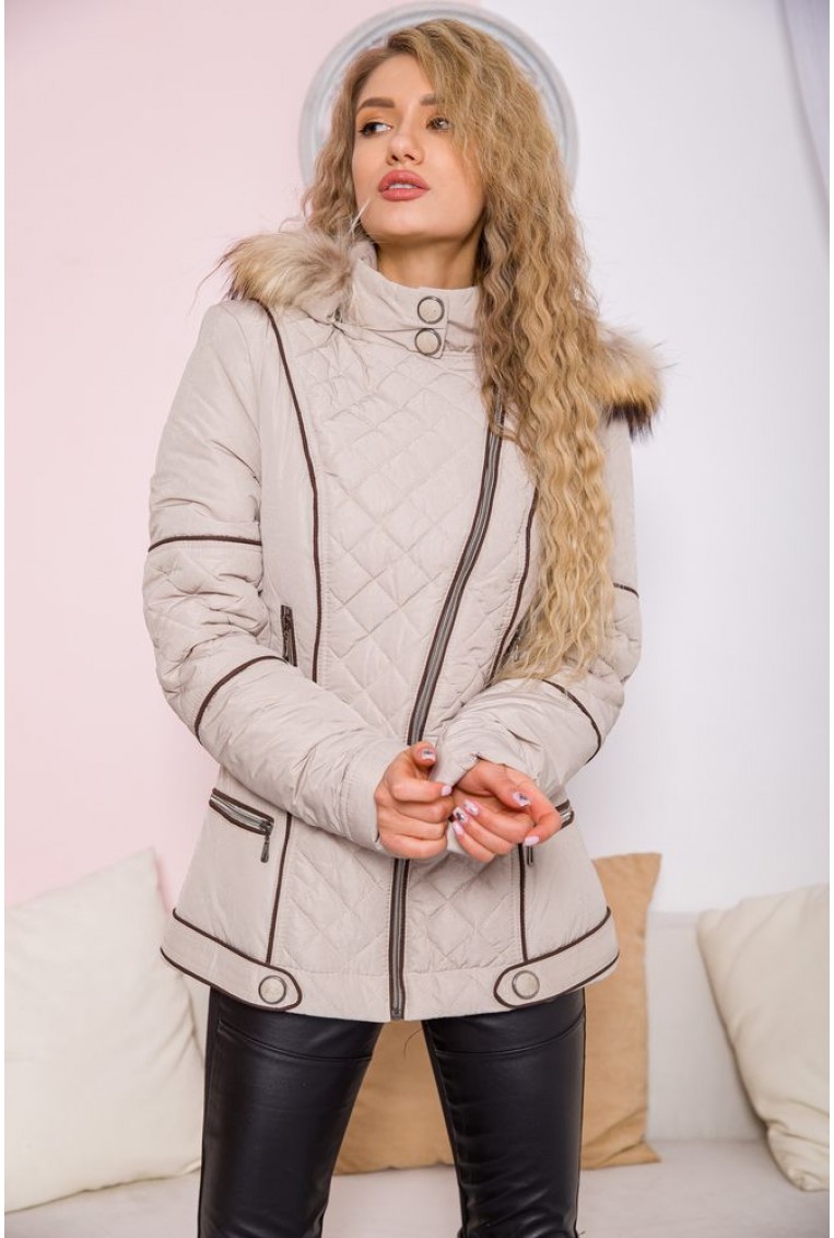 Купити Жіноча куртка середньої довжини з капюшоном колір Світло-бежевий 182R1144-2 - Фото №1