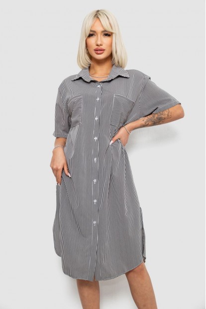 Сукня-сорочка жіноча в смужку, колір чорно-білий, 257R173