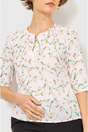 Блуза з квітковим принтом, колір пудровий, 230R1121-3